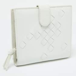 Bottega Veneta Off White Intrecciato Leather Compact Wallet