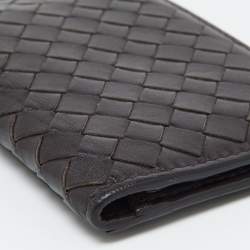 Pre Owned Bottega Veneta Brown Intrecciato Leather Business Card Case