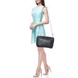 Pre Owned Bottega Veneta Black Intrecciato Nappa Leather Nodini Crossbody Bag