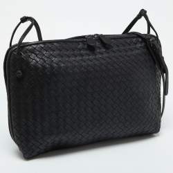 Pre Owned Bottega Veneta Black Intrecciato Nappa Leather Nodini Crossbody Bag