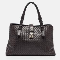 Bottega Veneta Dark Brown Intrecciato Leather Medium Roma Tote