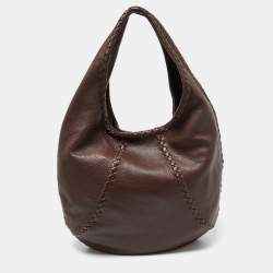 Pre Owned حقيبة هوبو بوتيغا فينيتا بيسبول جلد كيرفو أزرق كبيرة