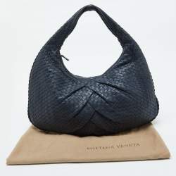 Pre Owned Bottega Veneta Blue Intrecciato Leather Large Veneta Hobo