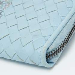Pre Owned Bottega Veneta Blue Intrecciato Leather and Karung Leather Coin Purse 