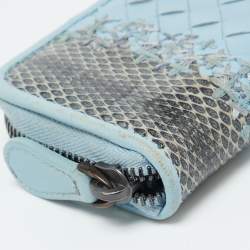 Pre Owned Bottega Veneta Blue Intrecciato Leather and Karung Leather Coin Purse 