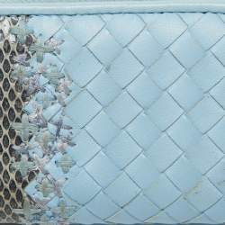 Pre Owned Bottega Veneta Blue Intrecciato Leather and Karung Leather Coin Purse 