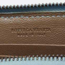 Pre Owned Bottega Veneta Blue Intrecciato Leather and Karung Leather Coin Purse 
