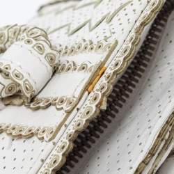 Pre Owned Bottega Veneta White/Beige Perforated Intrecciato Leather Tote