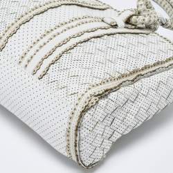 Pre Owned Bottega Veneta White/Beige Perforated Intrecciato Leather Tote