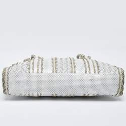 Pre Owned Bottega Veneta White/Beige Perforated Intrecciato Leather Tote