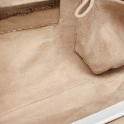 Pre Owned Bottega Veneta White/Beige Perforated Intrecciato Leather Tote