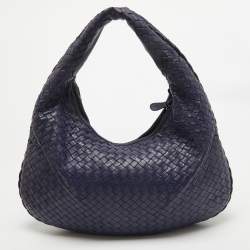 Pre Owned حقيبة هوبو بوتيغا فينيتا جلد إنترشياتو أزرق صغيرة