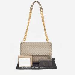 Pre Owned Bottega Veneta Grey Intrecciato Leather Small Olimpia Shoulder Bag