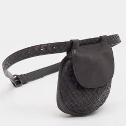 Pre Owned Bottega Veneta Black Intrecciato Leather Belt Bag
