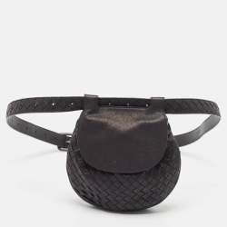 Pre Owned Bottega Veneta Black Intrecciato Leather Belt Bag