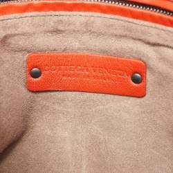 Pre Owned Bottega Veneta Orange Intrecciato Leather Nodini Crossbody Bag