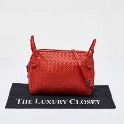 Pre Owned Bottega Veneta Orange Intrecciato Leather Nodini Crossbody Bag