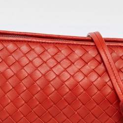 Pre Owned Bottega Veneta Orange Intrecciato Leather Nodini Crossbody Bag