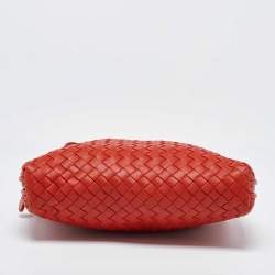 Pre Owned Bottega Veneta Orange Intrecciato Leather Nodini Crossbody Bag