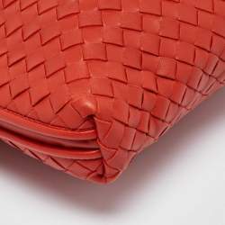Pre Owned Bottega Veneta Orange Intrecciato Leather Nodini Crossbody Bag