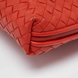 Pre Owned Bottega Veneta Orange Intrecciato Leather Nodini Crossbody Bag