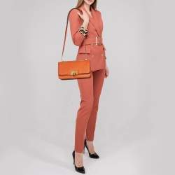 Pre Owned Bottega Veneta Orange Ostrich Leather BV Classic Shoulder Bag