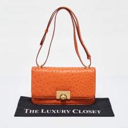 Pre Owned Bottega Veneta Orange Ostrich Leather BV Classic Shoulder Bag