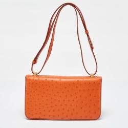 Pre Owned Bottega Veneta Orange Ostrich Leather BV Classic Shoulder Bag