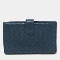 Bottega Veneta Blue Intrecciato Leather Compact Wallet