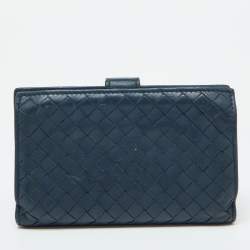 Bottega Veneta Blue Intrecciato Leather Compact Wallet