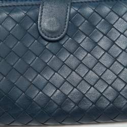 Bottega Veneta Blue Intrecciato Leather Compact Wallet