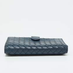 Bottega Veneta Blue Intrecciato Leather Compact Wallet