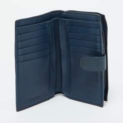 Bottega Veneta Blue Intrecciato Leather Compact Wallet