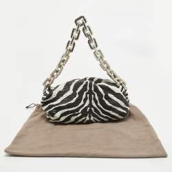 Pre Owned Bottega Veneta Black/White Zebra Print Leather The Chain Pouch Bag