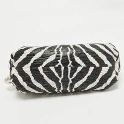 Pre Owned Bottega Veneta Black/White Zebra Print Leather The Chain Pouch Bag