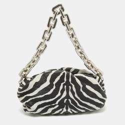 Pre Owned Bottega Veneta Black/White Zebra Print Leather The Chain Pouch Bag