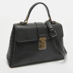 Bottega Veneta Black Leather Small Piazza Top handle Bag