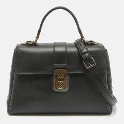 Bottega Veneta Black Leather Small Piazza Top handle Bag