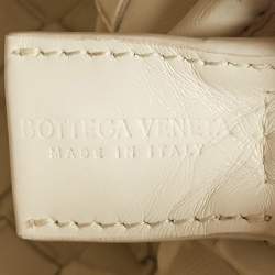 Pre Owned Bottega Veneta White Intrecciato Patent Leather Mini Loop Shoulder Bag