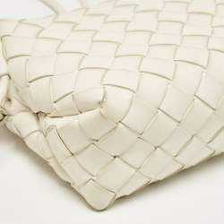 Pre Owned Bottega Veneta White Intrecciato Patent Leather Mini Loop Shoulder Bag