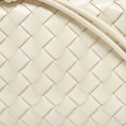 Pre Owned Bottega Veneta White Intrecciato Patent Leather Mini Loop Shoulder Bag