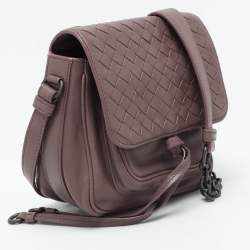 Pre Owned حقيبة كتف بوتيغا فينيتا إنتريشياتو جلد بلون بنفسجي مائل للبيج مع غطاء