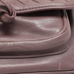 Pre Owned حقيبة كتف بوتيغا فينيتا إنتريشياتو جلد بلون بنفسجي مائل للبيج مع غطاء