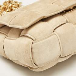 Pre Owned Bottega Veneta Beige Suede Padded Cassette Shoulder Bag