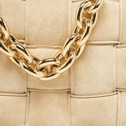 Pre Owned Bottega Veneta Beige Suede Padded Cassette Shoulder Bag