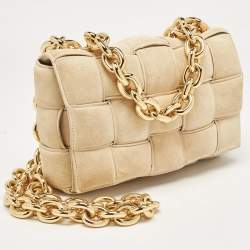 Pre Owned Bottega Veneta Beige Suede Padded Cassette Shoulder Bag