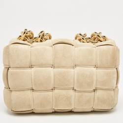 Pre Owned Bottega Veneta Beige Suede Padded Cassette Shoulder Bag
