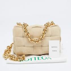 Pre Owned Bottega Veneta Beige Suede Padded Cassette Shoulder Bag