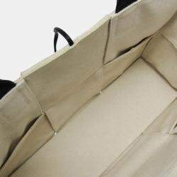 Bottega Off-White/Black Canvas and Leather Veneta Medium Arco Tote Bag