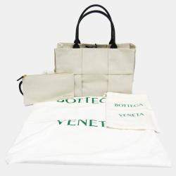 Bottega Off-White/Black Canvas and Leather Veneta Medium Arco Tote Bag